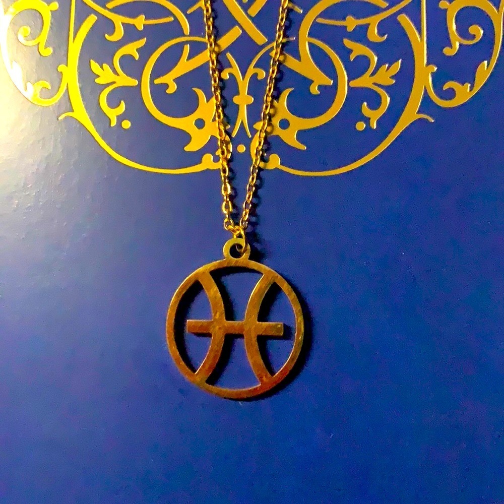 18K Gold Pisces Zodiac Pendant  Necklace